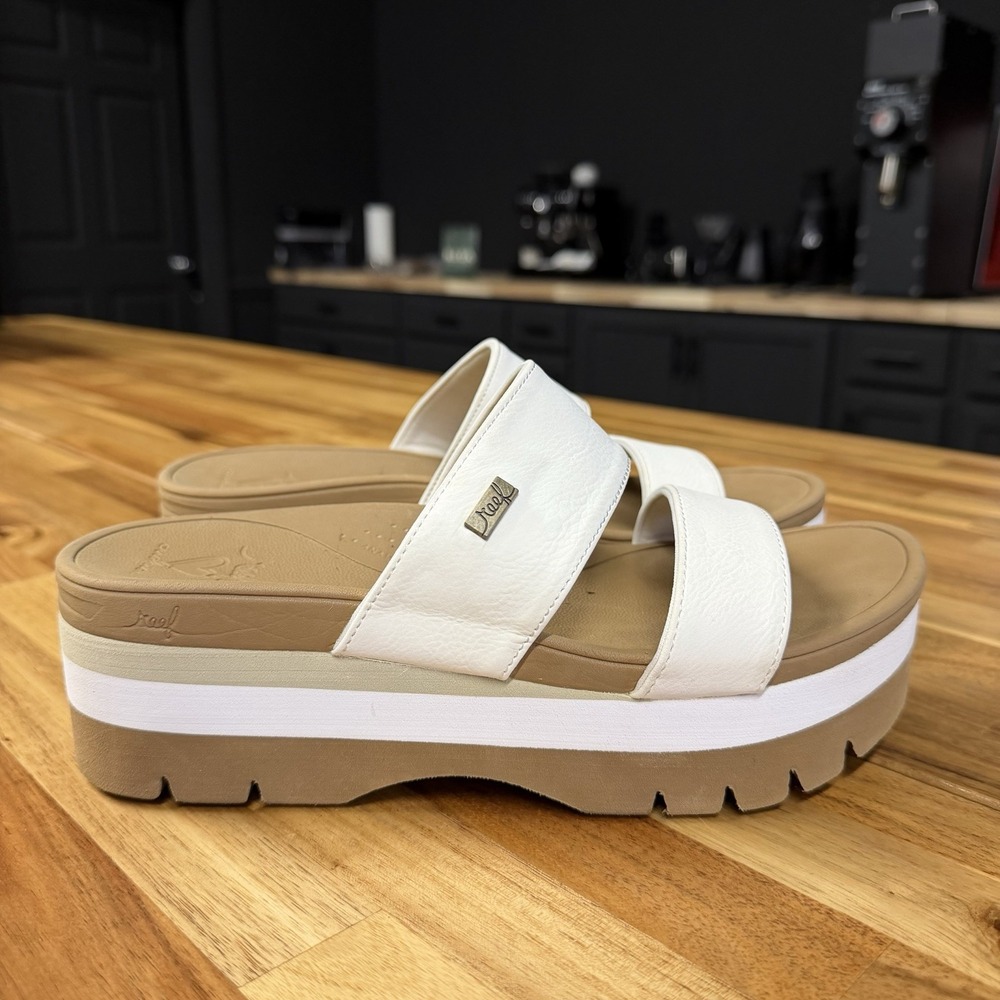 Reef Cushion Banded Horizon 2.5 White Size 8 Platform Strappy Sandals Slides